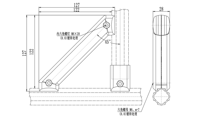 45°加強(qiáng)長接頭尺寸